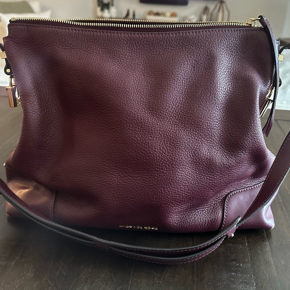 Michael Kors Wine Leather Handbag with Gold Accents